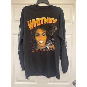 Oversized S/M‎ Whitney Houston Licensed Graphic T-Shirt Long Sleeve Photos Black